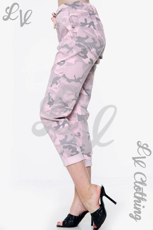 Dames Plus Size Camo Print Magische Broek Oudroze Stukprijs WAS 12.99 NU £4.99