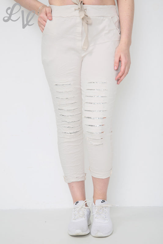 Dames Gescheurde Sequin Knie Magic Broek Stoffig Roze Stukprijs €9,99