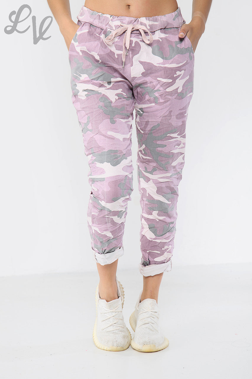Dames camouflageprint magische broek stoffig roze - Eenheidsprijs €9,99