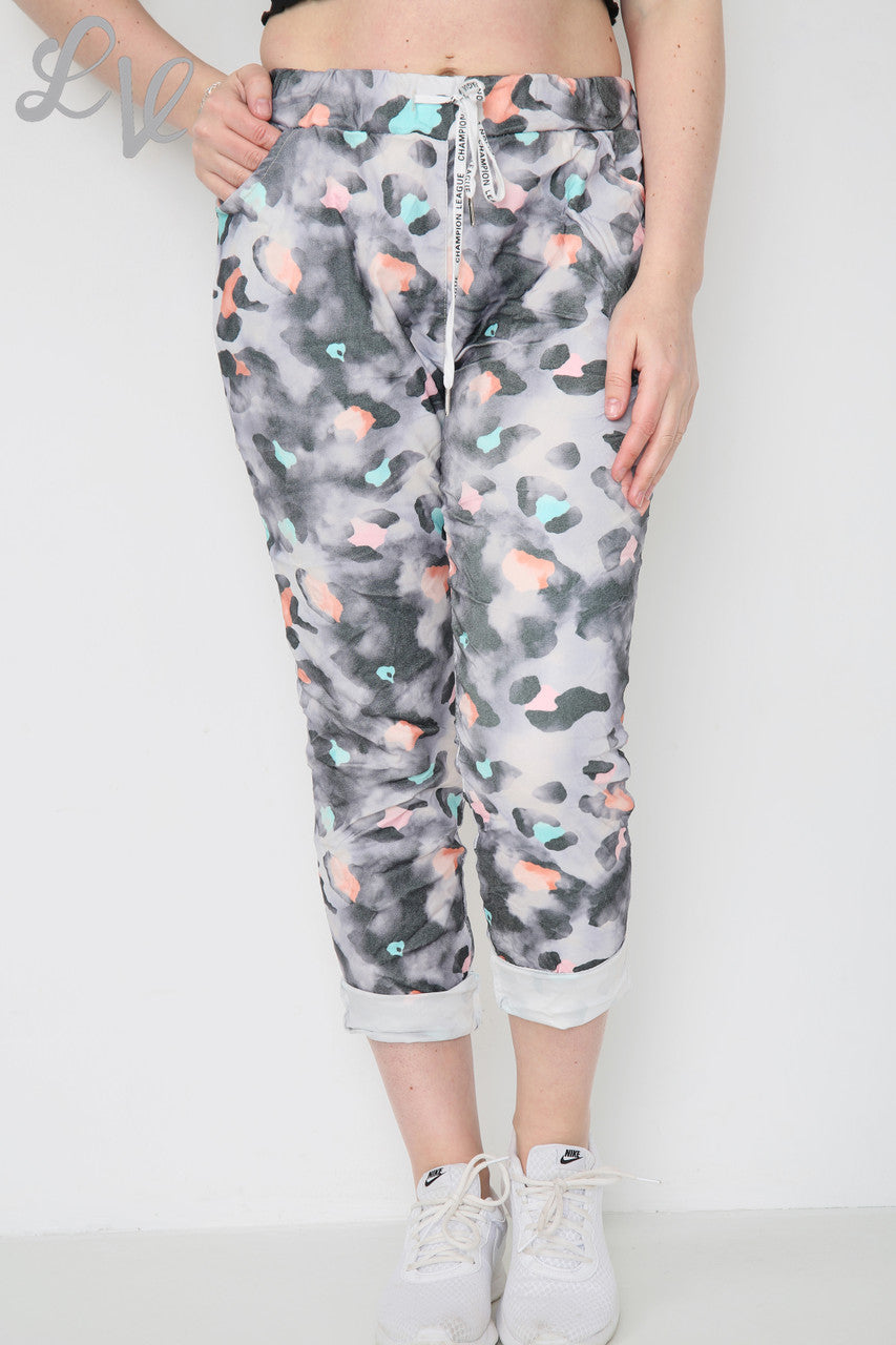 Dames kleurrijke Luipaardprint magische broek grijs eenheidsprijs €8,99