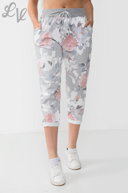 Dames joggingbroek met rozenmixprint, grijs
