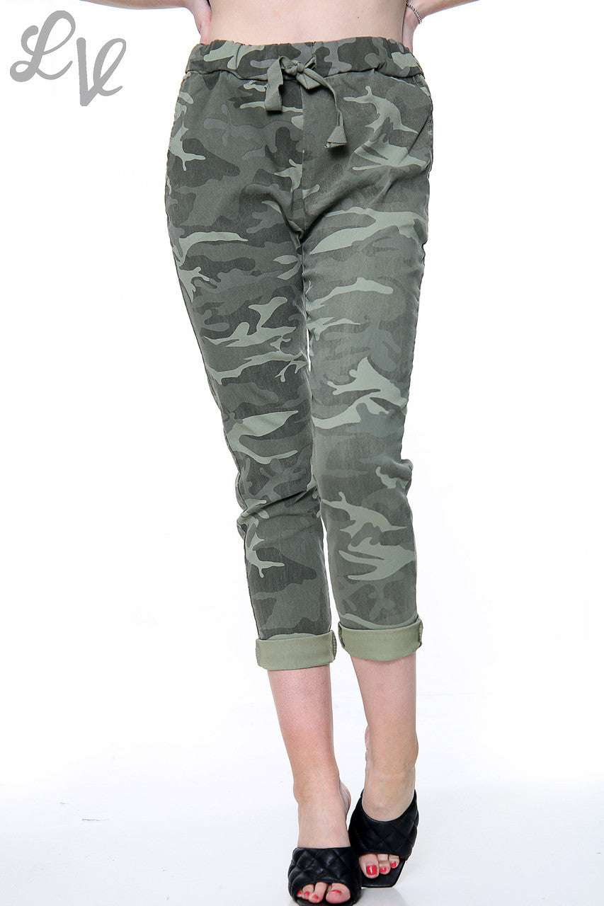 Ladies Camo Print Magic Trousers Khaki Unit Price £9.99
