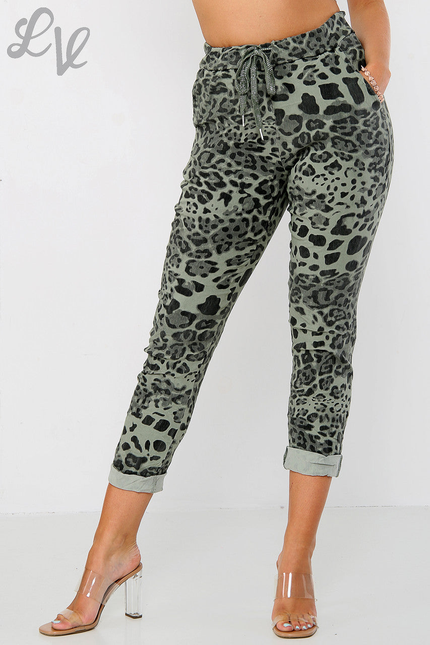 Dames Luipaardprint Toverbroek Kaki - Stukprijs WAS 12.99 NU £5.99
