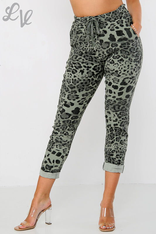 Dames Luipaardprint Toverbroek Kaki - Stukprijs WAS 12.99 NU £5.99
