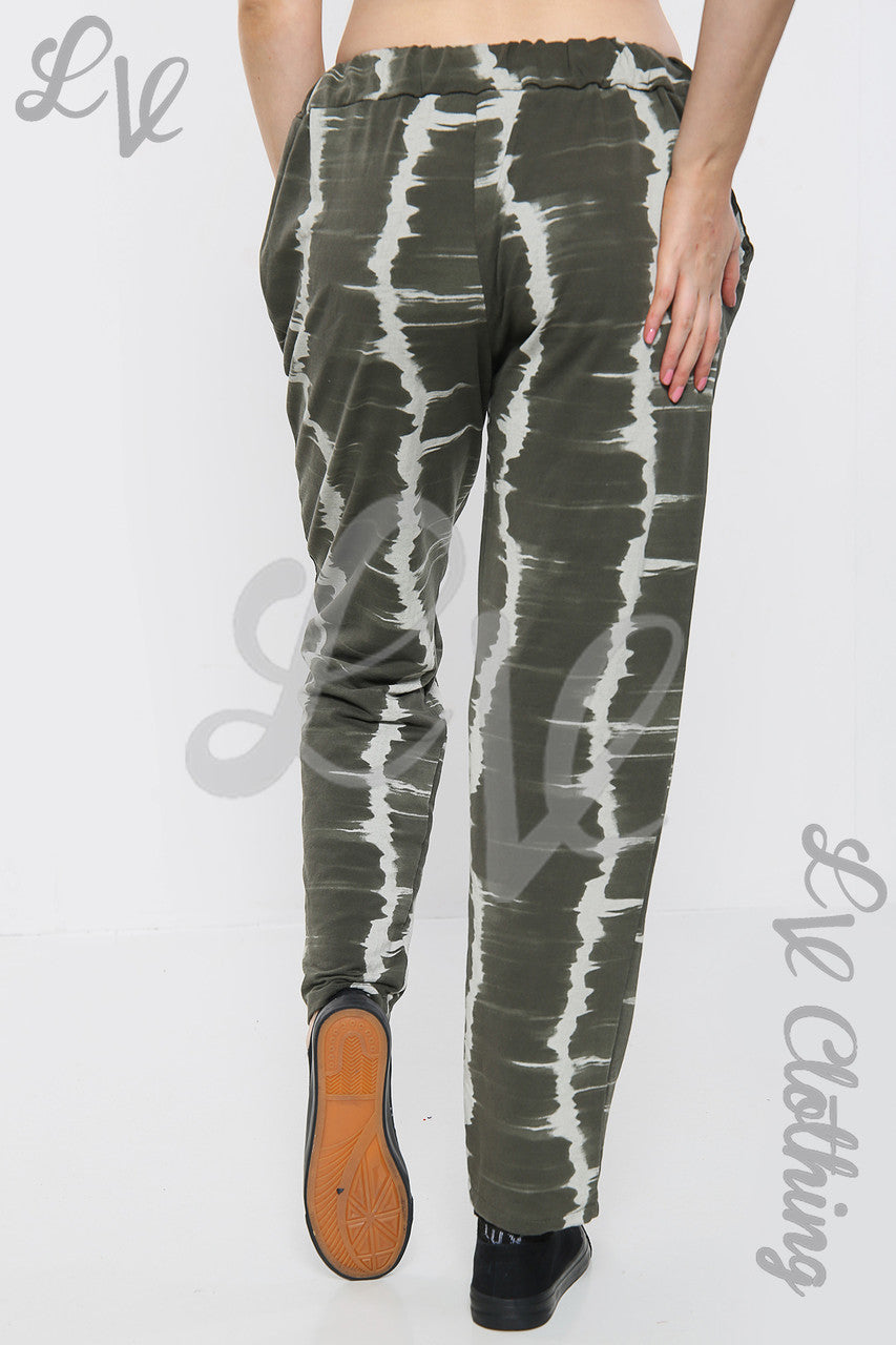 Ladies Tie Dye Stripe Print Jogging Bottoms Khaki - Unit Price £9.99