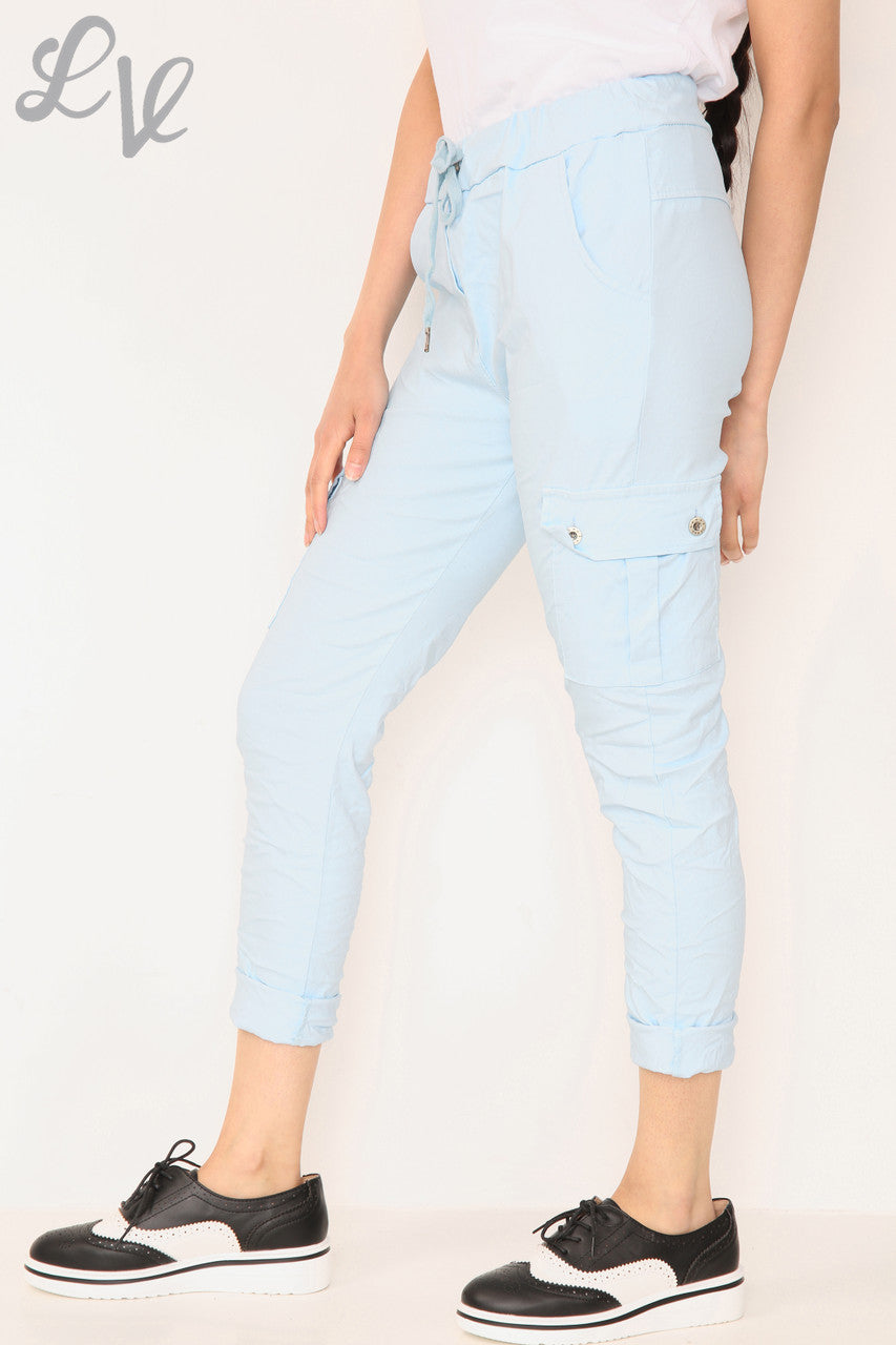 Dames Plus Size Casual 'Magic Trousers' Met Zijzakken Lichtblauw - Stukprijs WAS €12,99 NU €6,99
