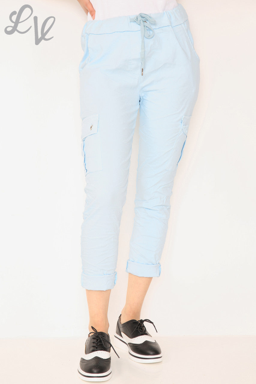 Dames Plus Size Casual 'Magic Trousers' Met Zijzakken Lichtblauw - Stukprijs WAS €12,99 NU €6,99