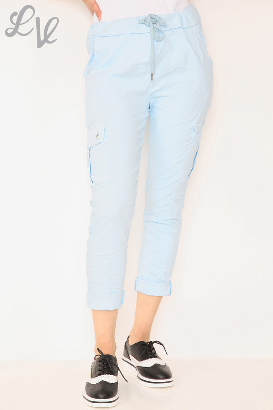 Dames Plus Size Casual 'Magic Trousers' Met Zijzakken Lichtblauw - Stukprijs WAS €12,99 NU €6,99