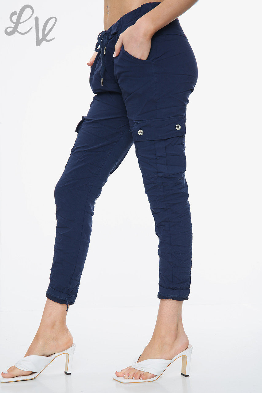 Dames Casual Magische Broek Met Zijzakken Navy - Prijs per stuk €9,99