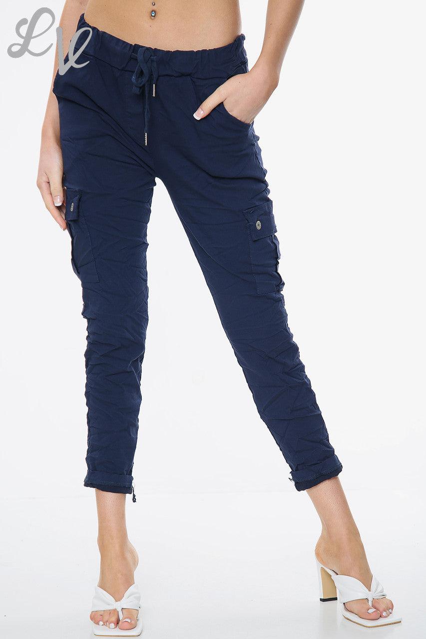Dames Casual Magische Broek Met Zijzakken Navy - Prijs per stuk €9,99