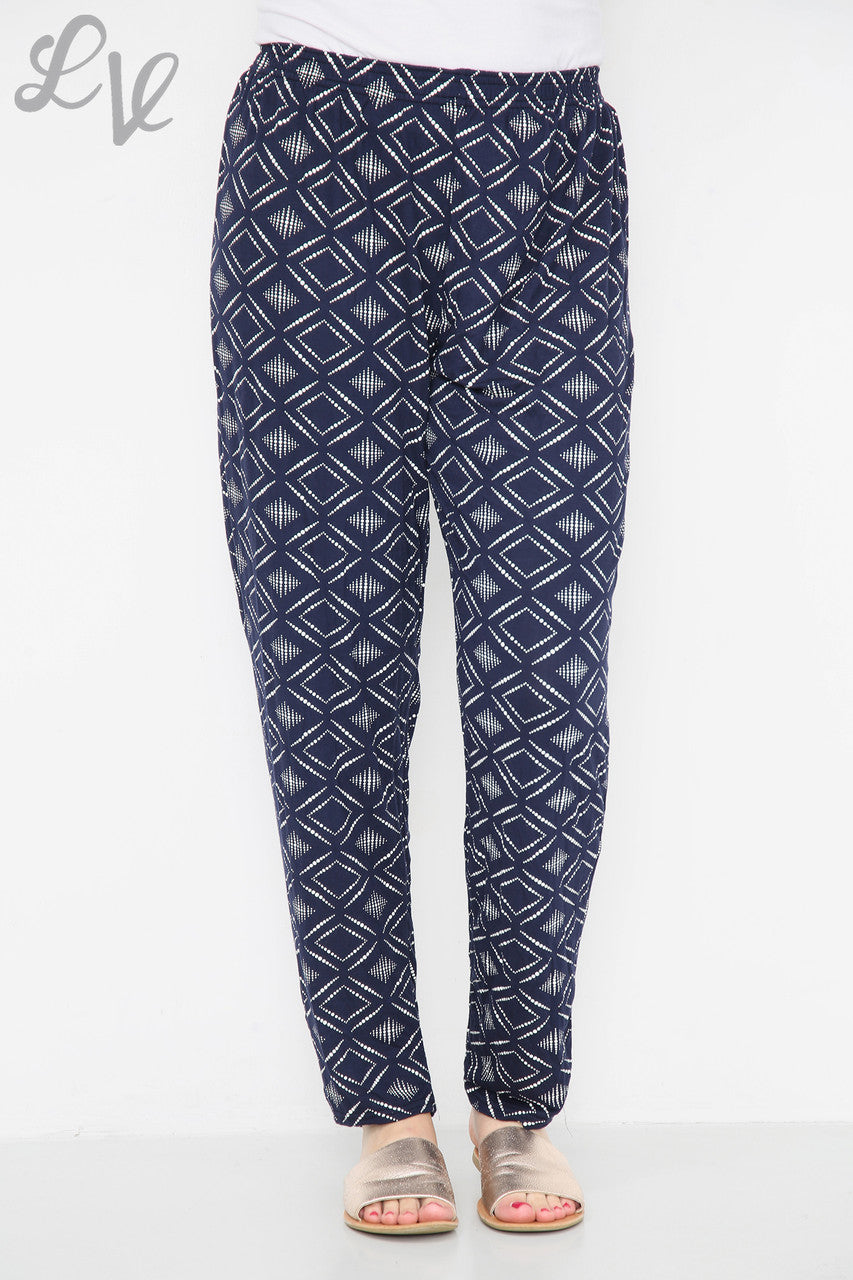 Dames Broek Marine met Oriëntaalse Diamantprint