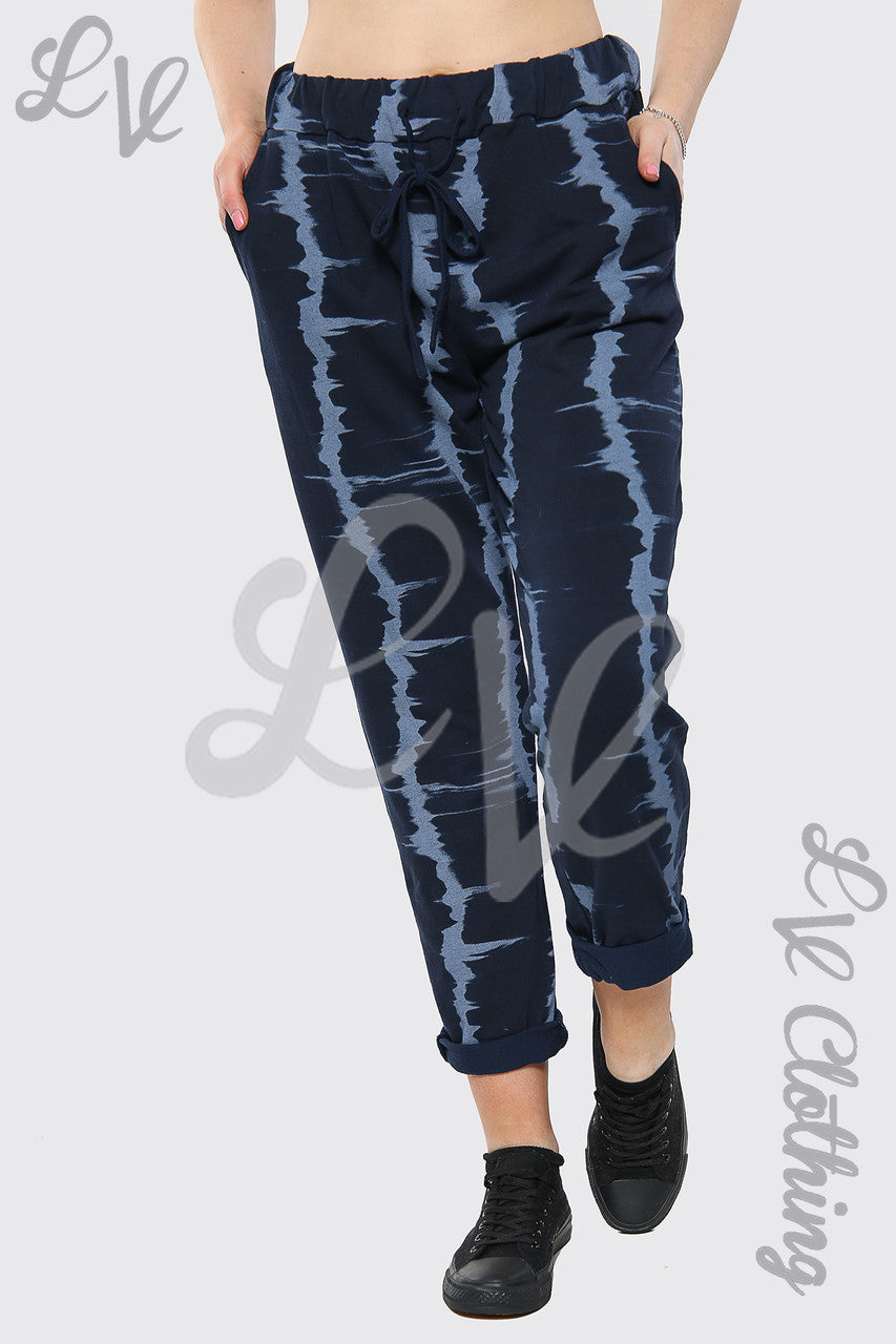 Dames Tie Dye gestreepte joggingbroek marineblauw - Prijs per stuk €9,99