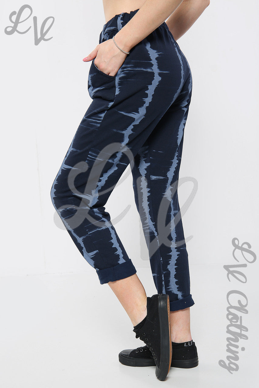 Dames Tie Dye gestreepte joggingbroek marineblauw - Prijs per stuk €9,99