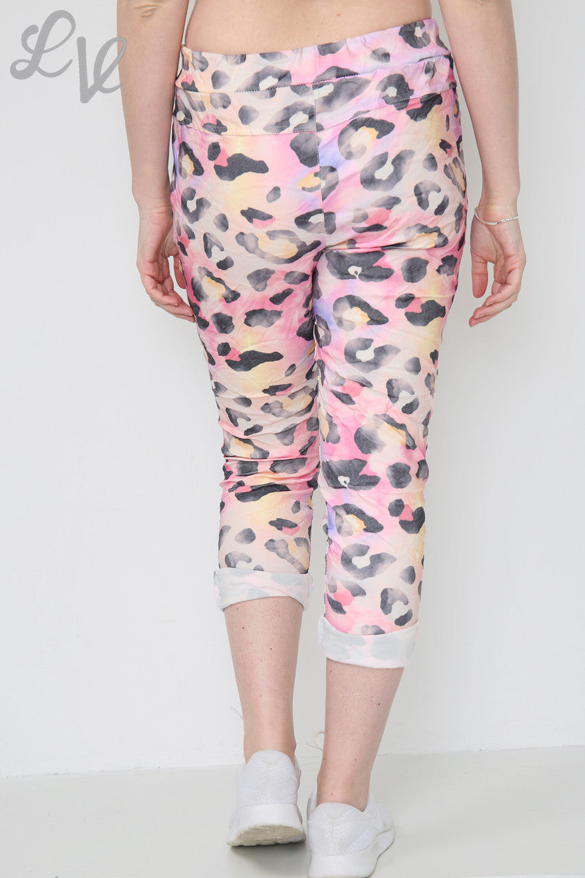 Dames Kleurrijke Luipaardprint Magische Broek Roze Stukprijs £8,99