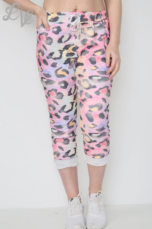 Dames Kleurrijke Luipaardprint Magische Broek Roze Stukprijs £8,99