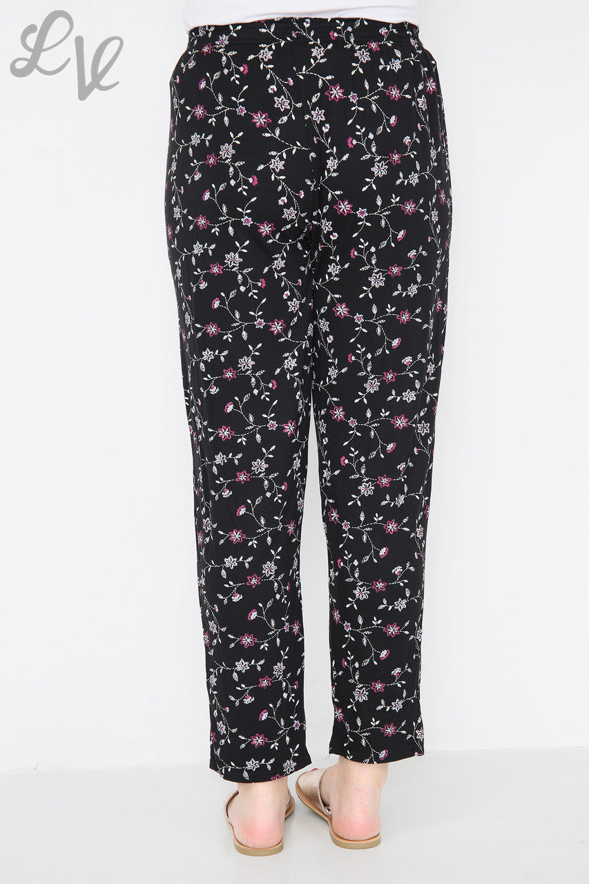 Ladies Floral Dot Print Trousers Dusty Pink