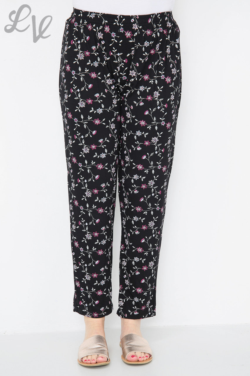 Ladies Floral Dot Print Trousers Dusty Pink