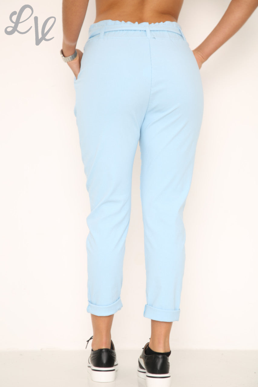 Ladies Plus Size Magic Paper Bag Style Trousers Light Blue Unit Price £9.99