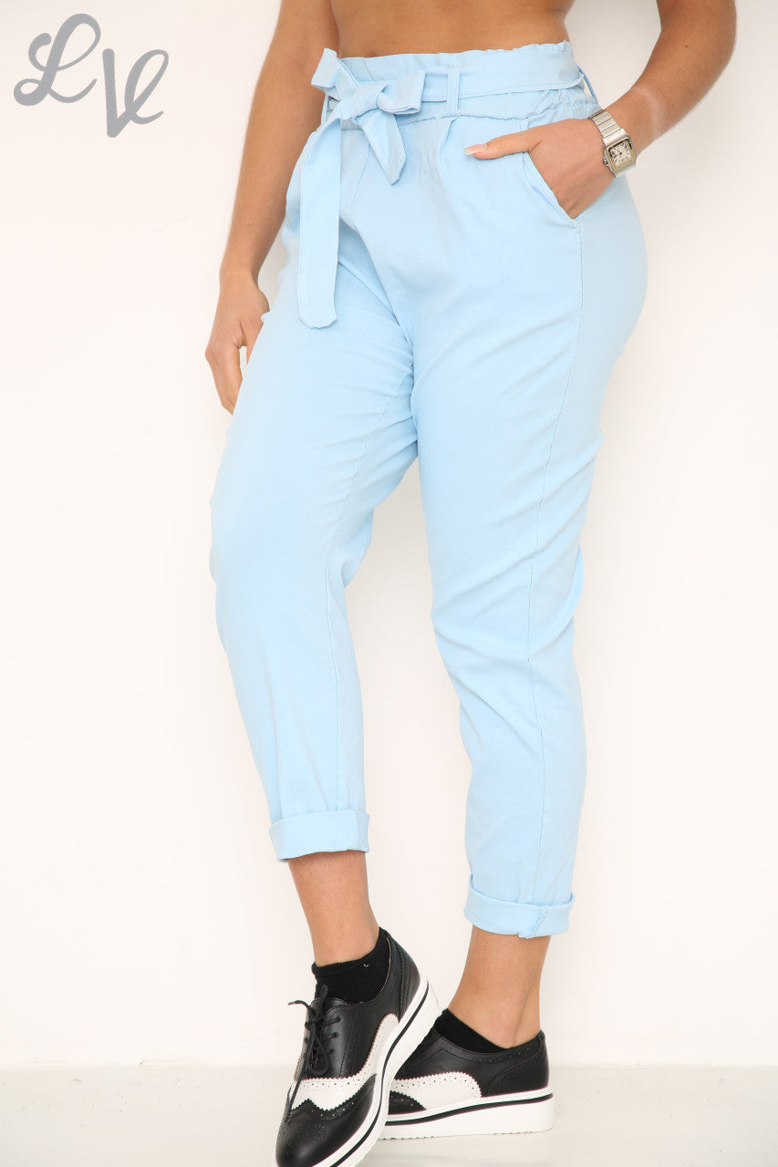 Ladies Plus Size Magic Paper Bag Style Trousers Light Blue Unit Price £9.99