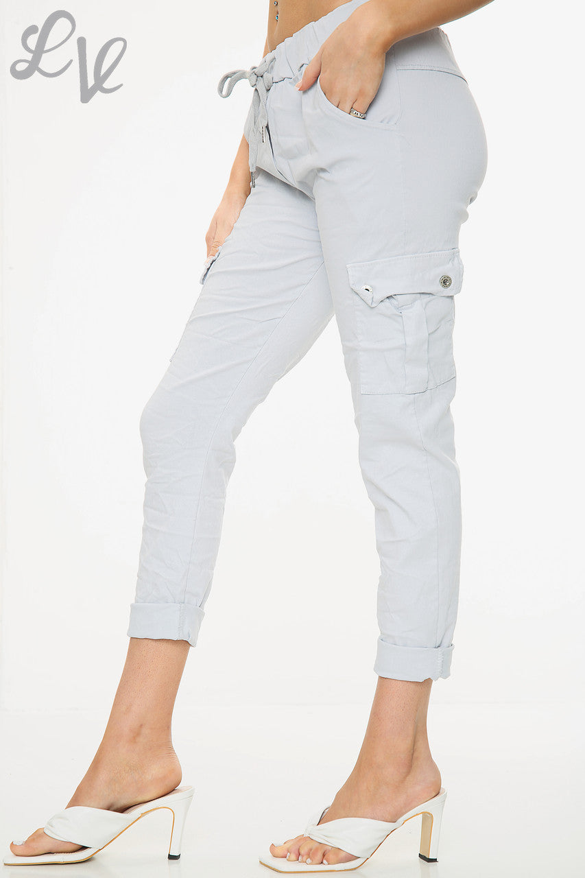 Dames Plus Size Casual Magic Broek Met Zijzakken Zilver - Stukprijs WAS €12,99 NU €6,99