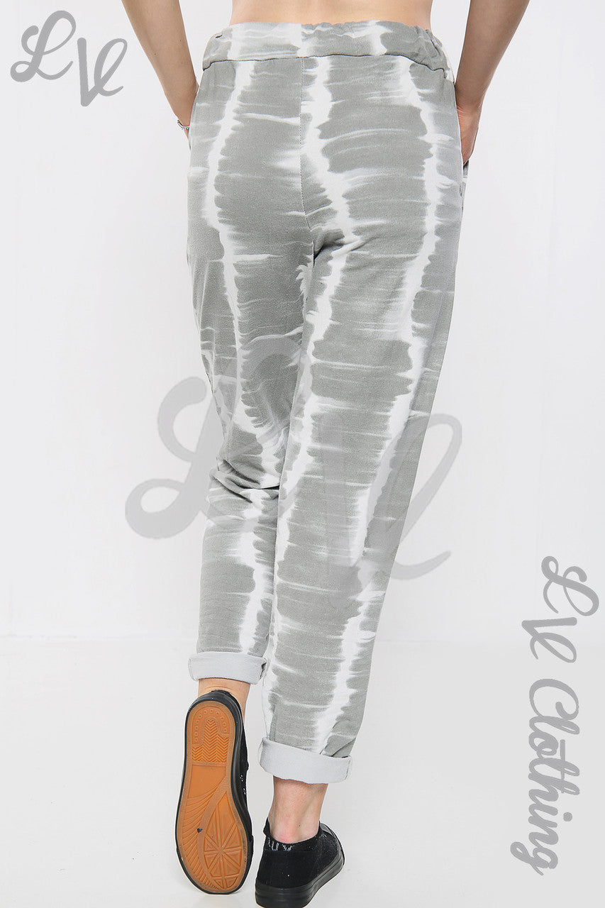 Ladies Tie Dye Stripe Print Jogging Bottoms Silver -  Unit Price £9.99