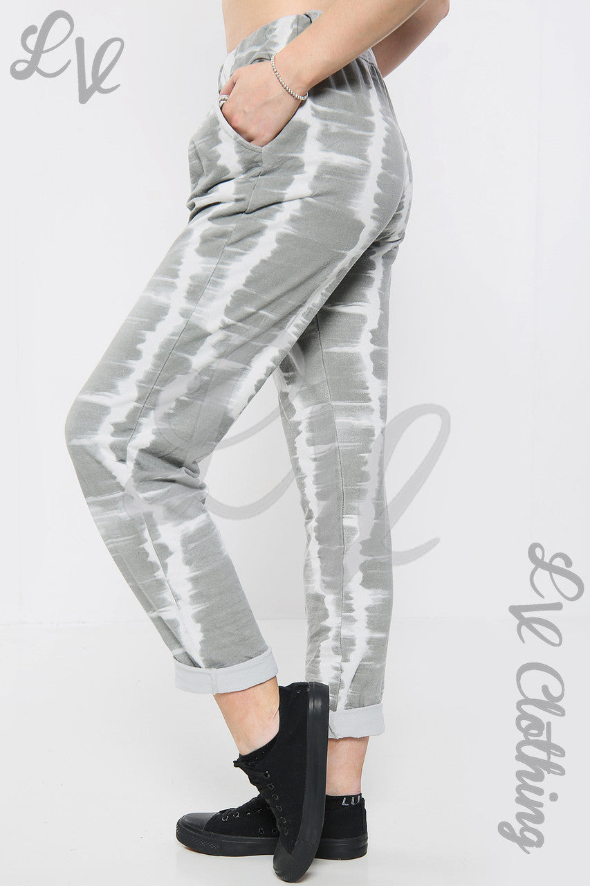 Ladies Tie Dye Stripe Print Jogging Bottoms Silver -  Unit Price £9.99