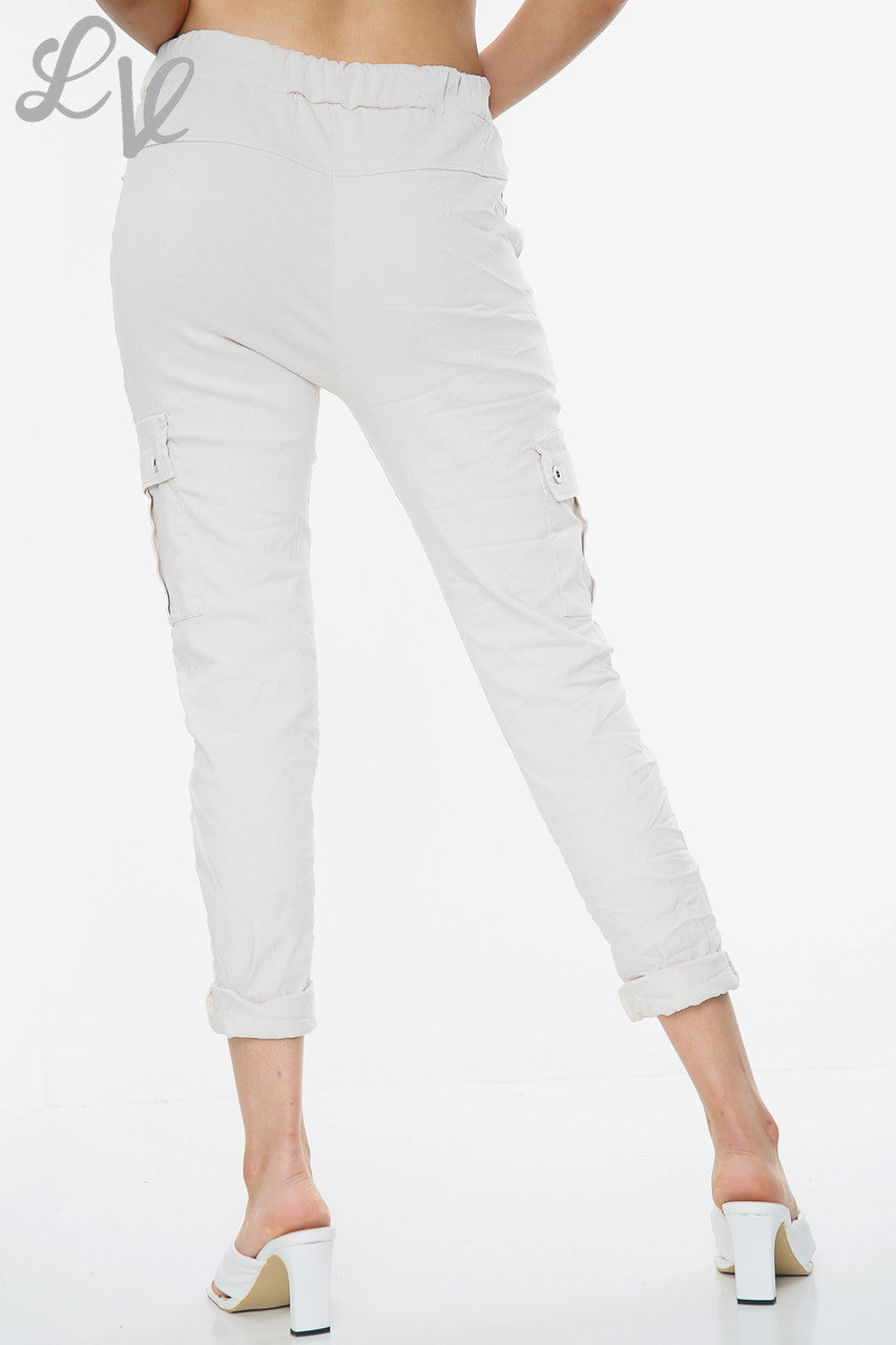 Dames Plus Size Casual Magic Broek Met Zijzakken Steen - Prijs WAS €12,99 NU €6,99
