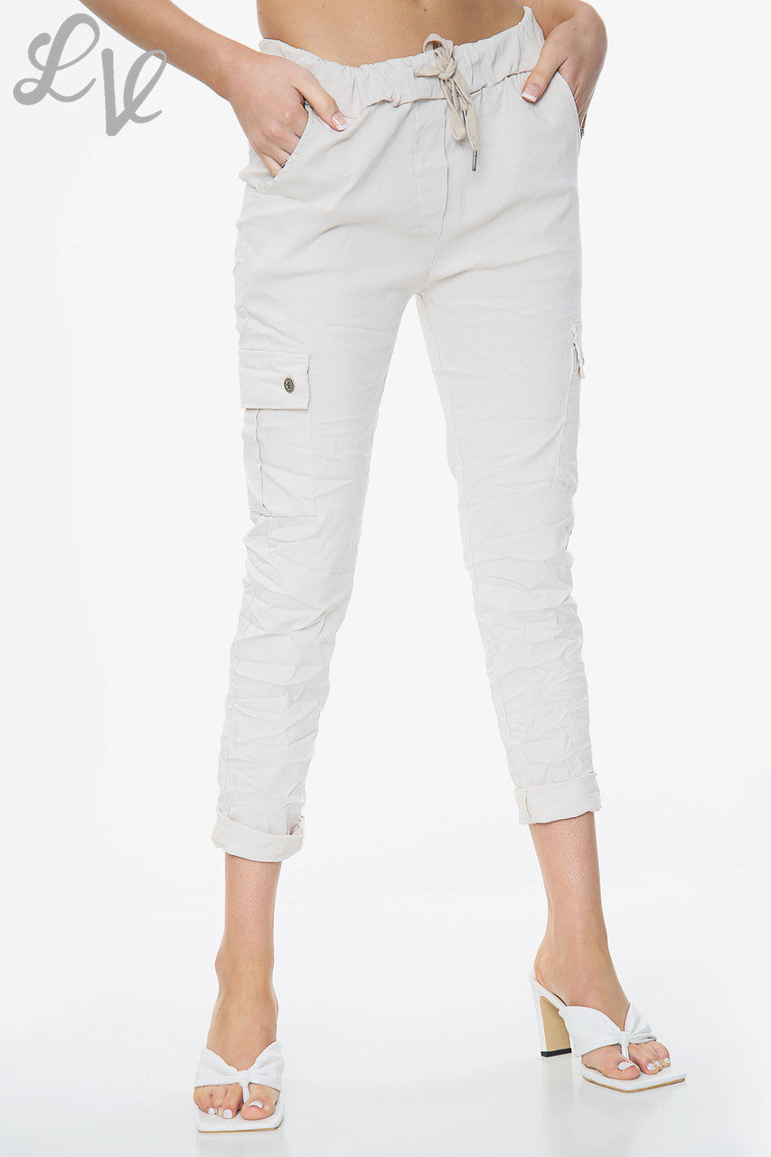 Dames Plus Size Casual Magic Broek Met Zijzakken Steen - Prijs WAS €12,99 NU €6,99