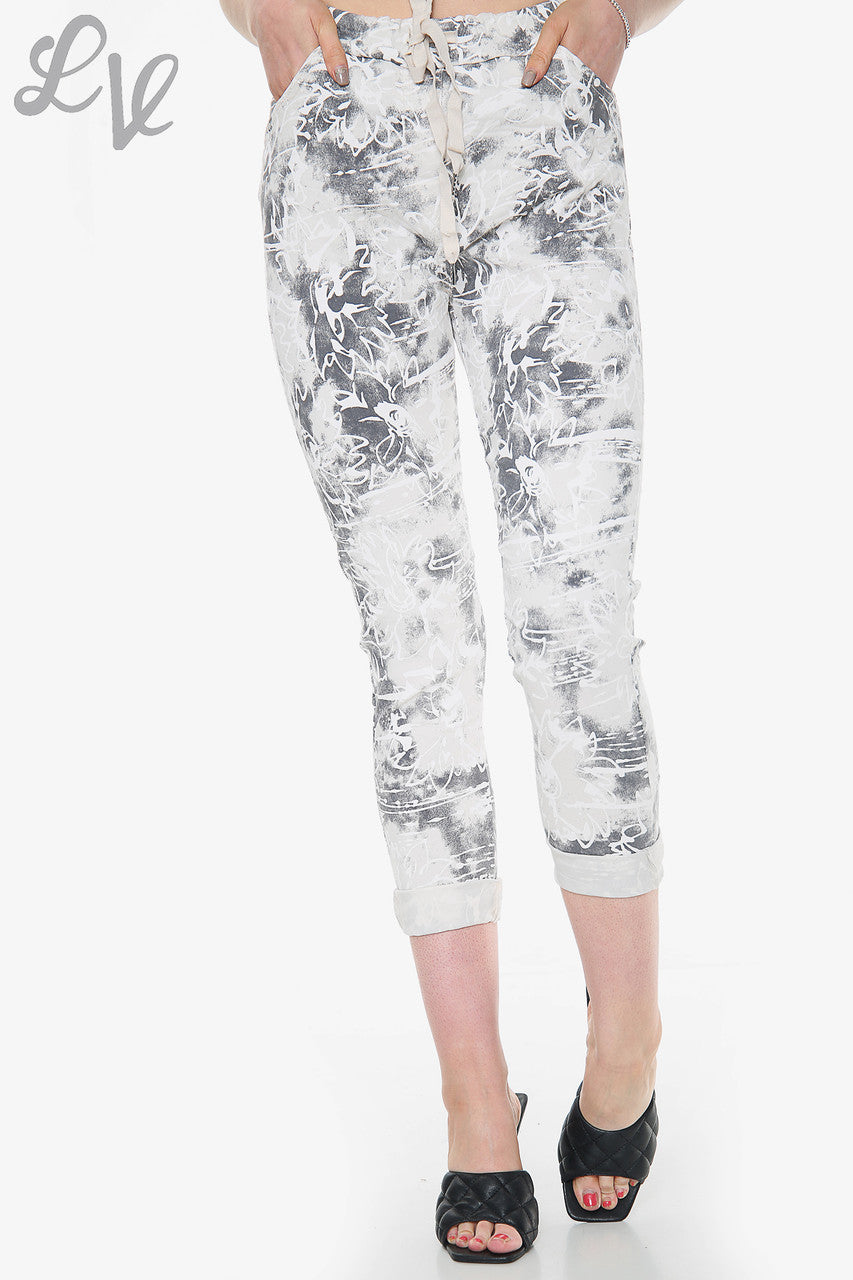 Dames Bloemen Scribble Print Magische Broek Steen Stukprijs € 14,99
