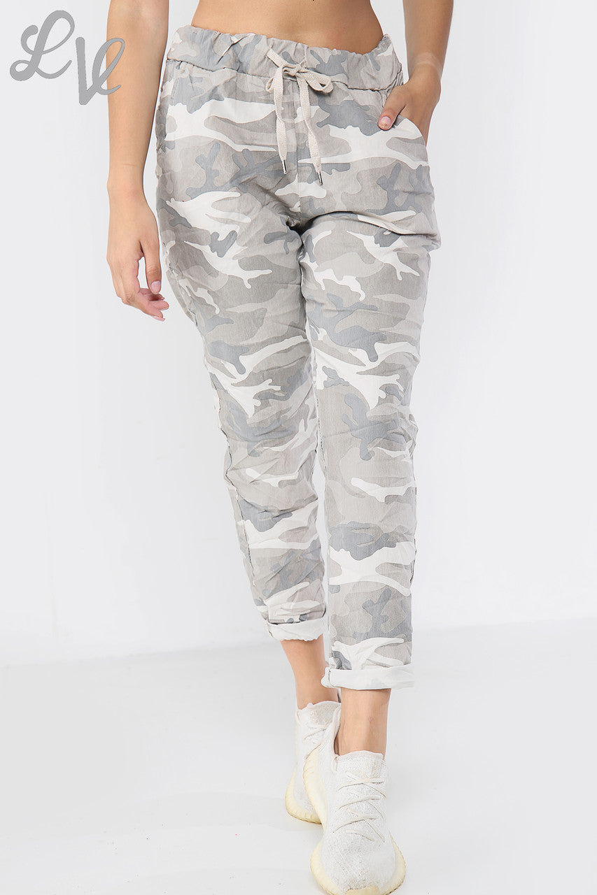 Ladies Camouflage Print Magic Trousers Stone - Unit Price £9.99