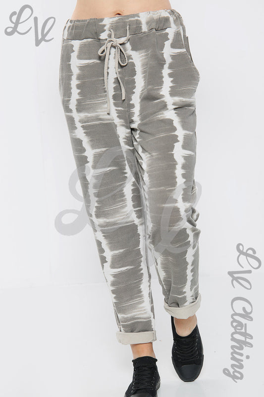 Stone tie-dye stripe jogger bottoms, drawstring waist, elastic cuffed hems