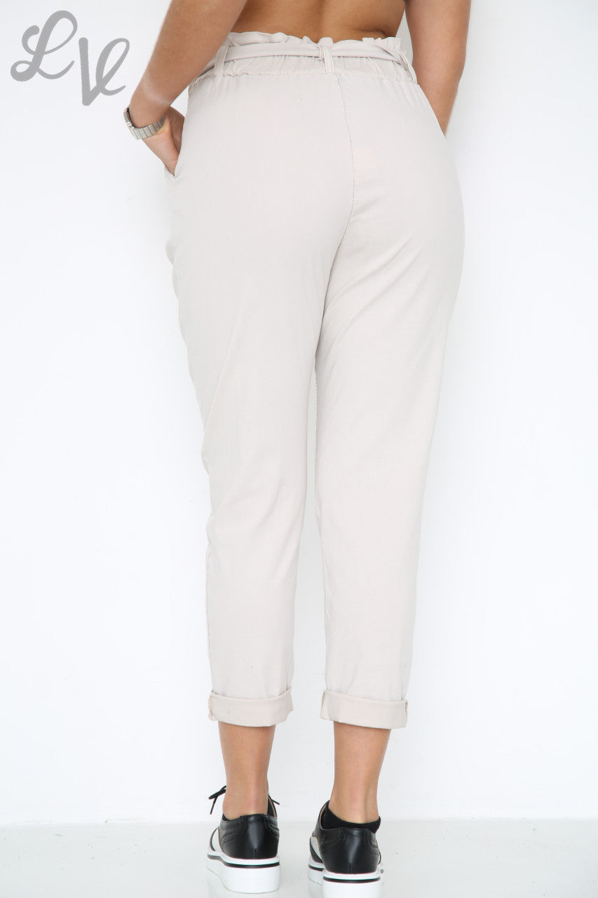 Dames Plus Size Magic Paper Bag Style Broek Stone Stukprijs £9,99