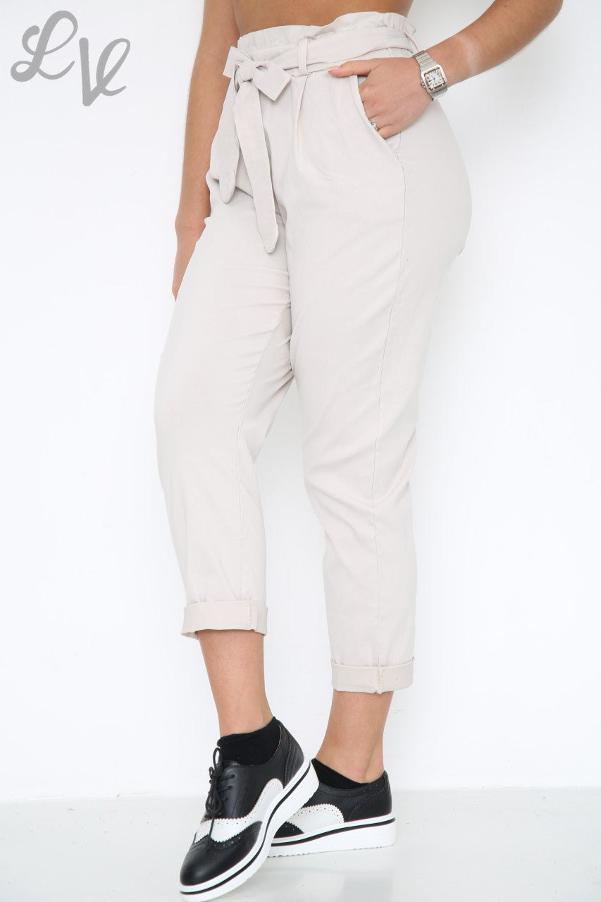 Dames Plus Size Magic Paper Bag Style Broek Stone Stukprijs £9,99