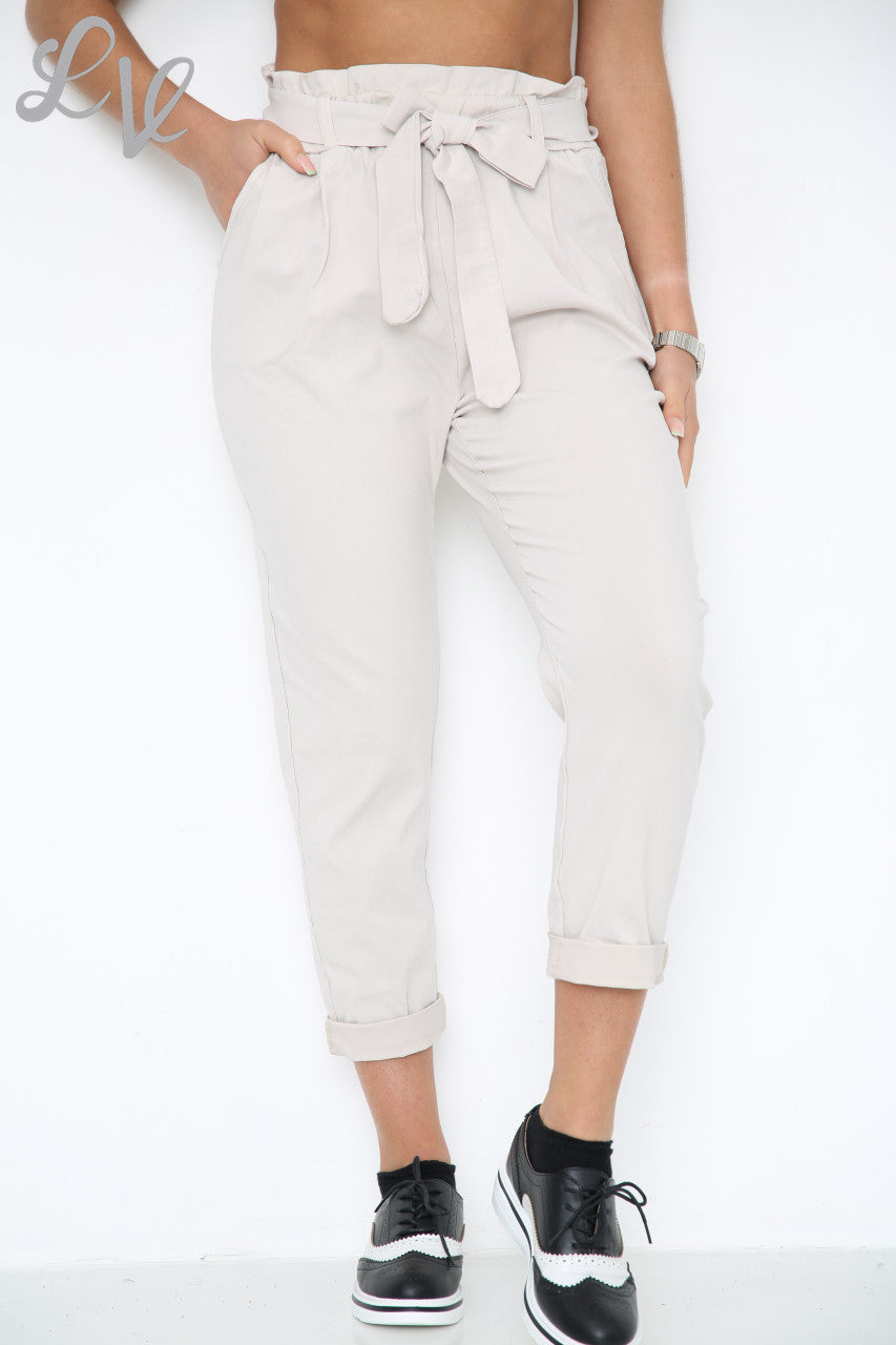 Dames Plus Size Magic Paper Bag Style Broek Stone Stukprijs £9,99