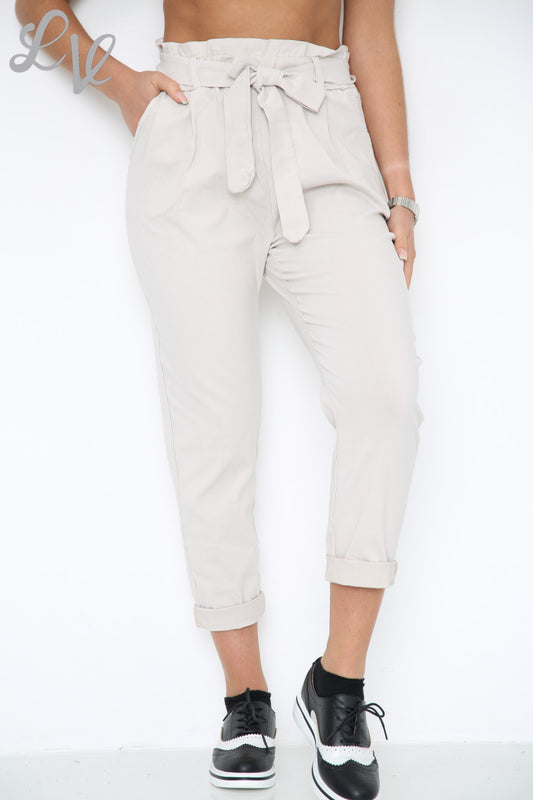 Dames Plus Size Magic Paper Bag Style Broek Stone Stukprijs £9,99