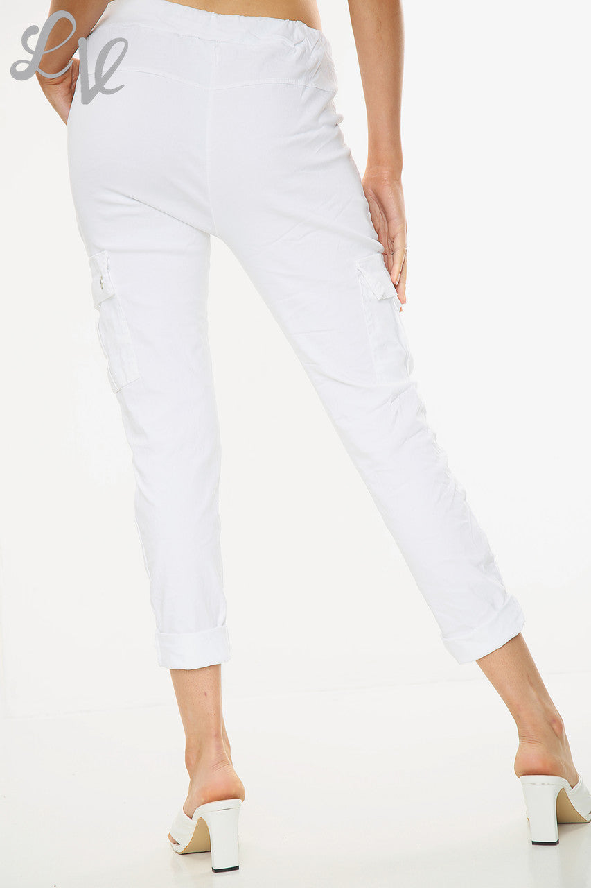 Ladies Casual Magic Trousers With Side Pockets White - Unit Price £9.99