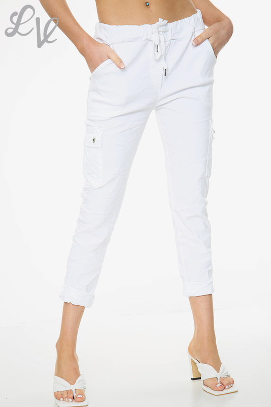 Dames casual magische broek met zijzakken Wit - Eenheidsprijs €9.99