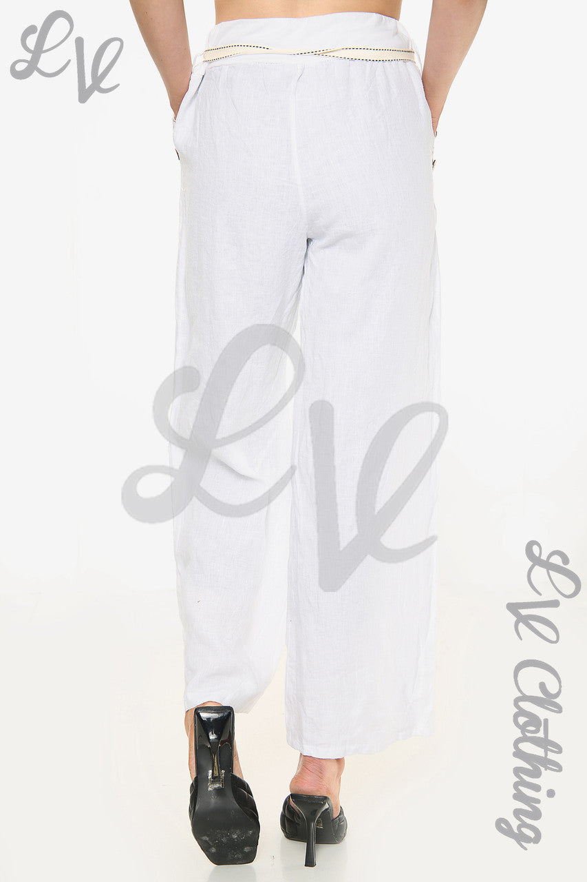 Dames Effen Linnen Rechte Broek Wit - Stukprijs €17,99
