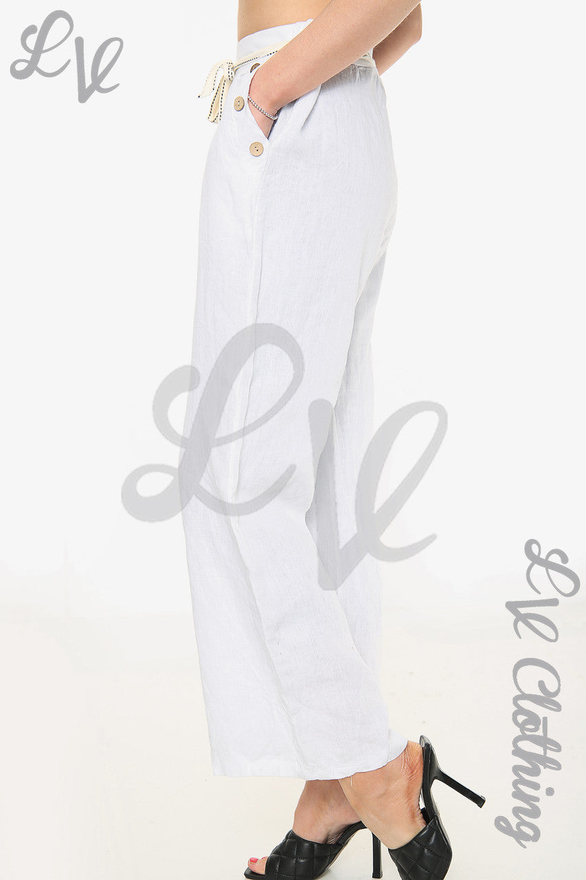 Dames Effen Linnen Rechte Broek Wit - Stukprijs €17,99