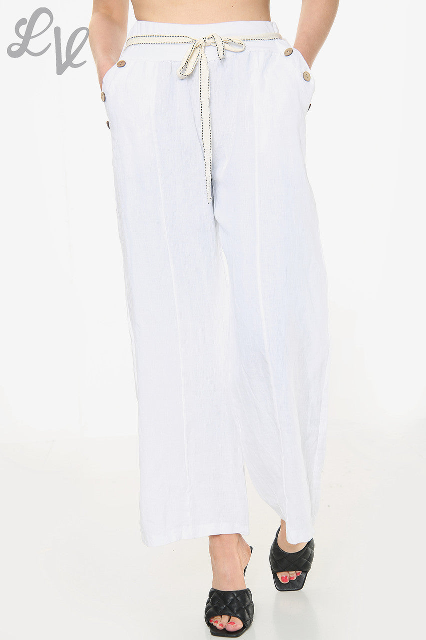 Dames Effen Linnen Rechte Broek Wit - Stukprijs €17,99