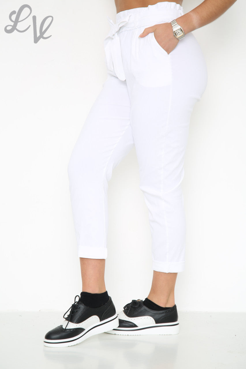 Ladies Plus Size Magic Paper Bag Style Trousers White Unit Price £9.99