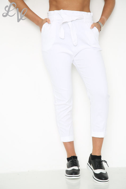 Dames Grote Maten Magic Paper Bag Stijl Broek Wit Stuksprijs €9,99