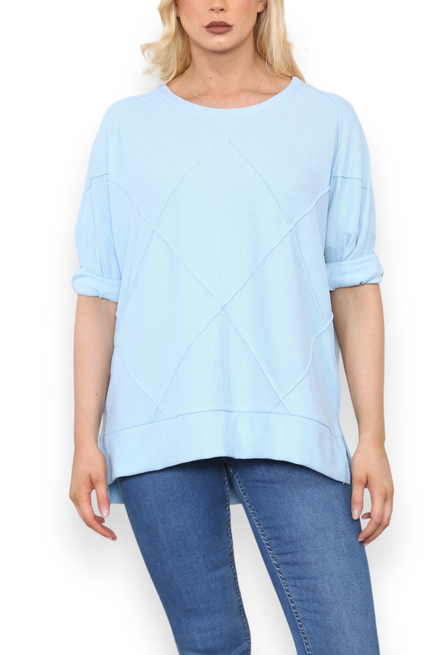 INSIDE-OUT STITCH DETAIL TOP LIGHT BLUE