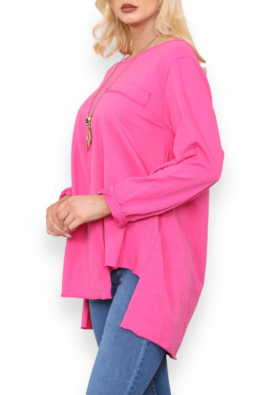 ASymmetrisch Katoenen Sweatshirt Top Cerise