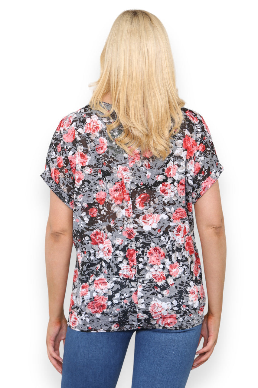 BURNOUT ROSE PRINT TOP BLACK