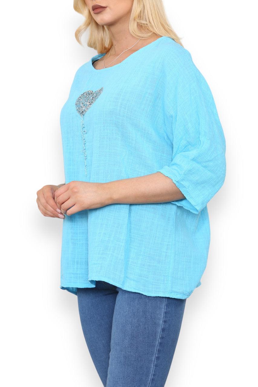 BALLOON HEART SEQUIN TOP TURQUOISE