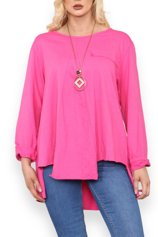 HANKY HEM COTTON SWEATSHIRT TOP CERISE