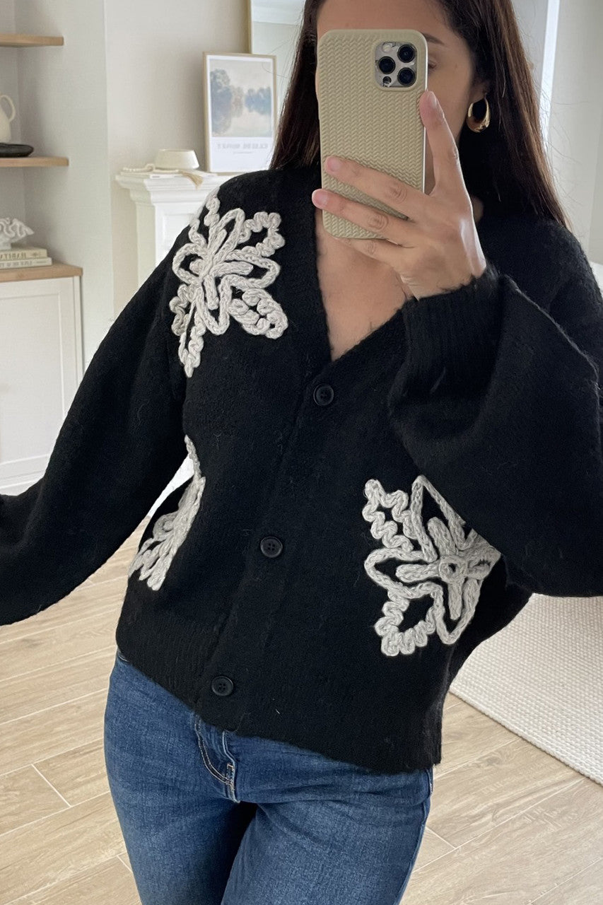 GEBORDUURD SNEEUWVLOK GEBREID VEST ZWART