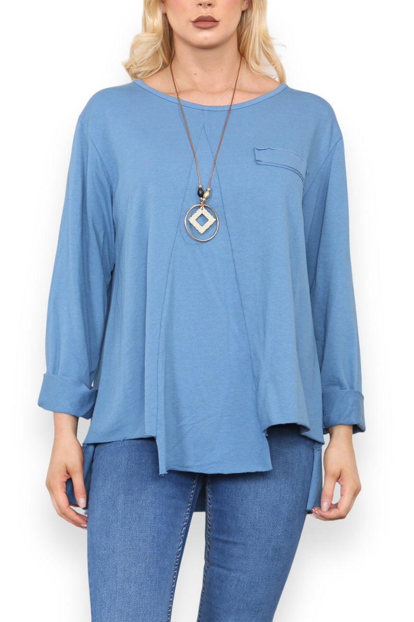 FAUX POCKET SWEATSHIRT TOP DENIM