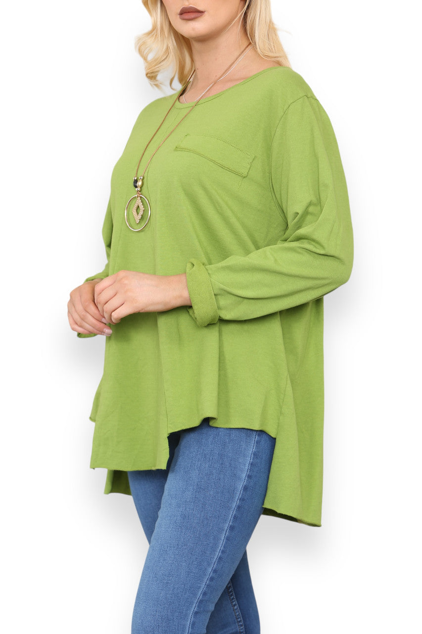 SWEATER MET ZOMPIGE ZOOM EN KATOEN LIMOENGROEN